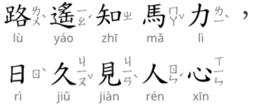 Pinyin and zhuyin together.